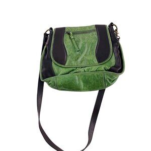 Kate Landry Kelly Green & Brown Leather Shoulder Bag Crossbody